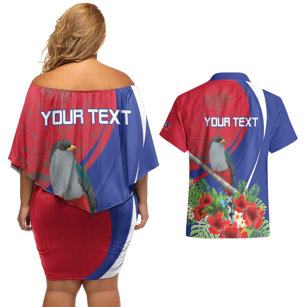 Personalized Hispaniolan Trogon Haiti Couples Matching Off Shoulder Short Dress and Hawaiian Shirt Sporty Style - Wonder Print Shop