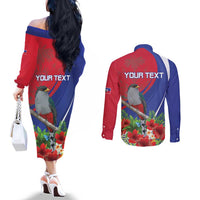 Personalized Hispaniolan Trogon Haiti Couples Matching Off The Shoulder Long Sleeve Dress and Long Sleeve Button Shirt Sporty Style - Wonder Print Shop