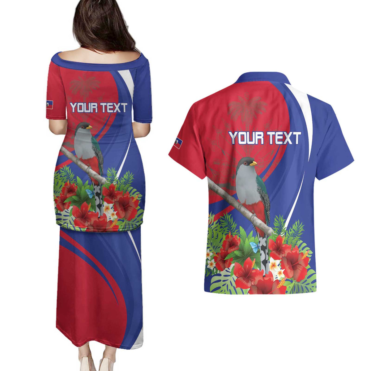 Personalized Hispaniolan Trogon Haiti Couples Matching Puletasi and Hawaiian Shirt Sporty Style - Wonder Print Shop