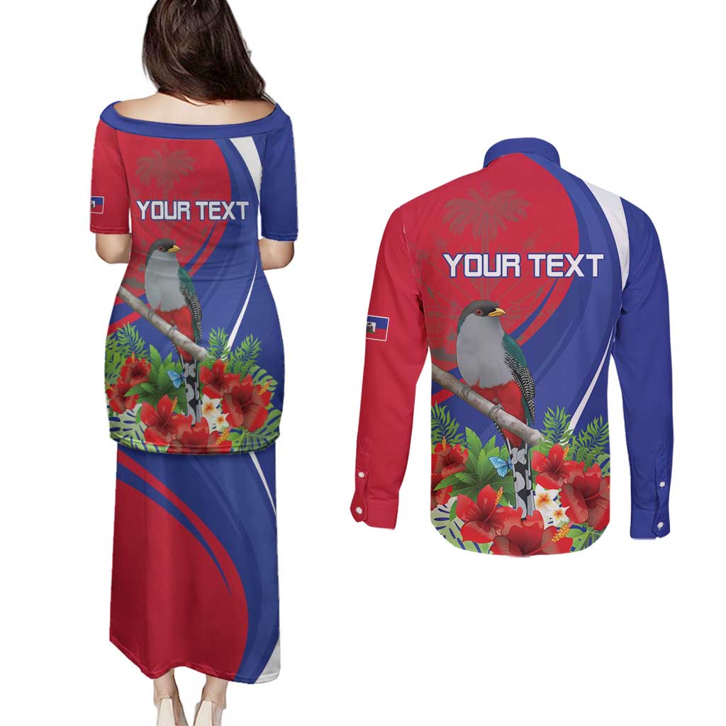 Personalized Hispaniolan Trogon Haiti Couples Matching Puletasi and Long Sleeve Button Shirt Sporty Style - Wonder Print Shop