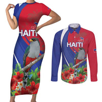 Personalized Hispaniolan Trogon Haiti Couples Matching Short Sleeve Bodycon Dress and Long Sleeve Button Shirt Sporty Style - Wonder Print Shop