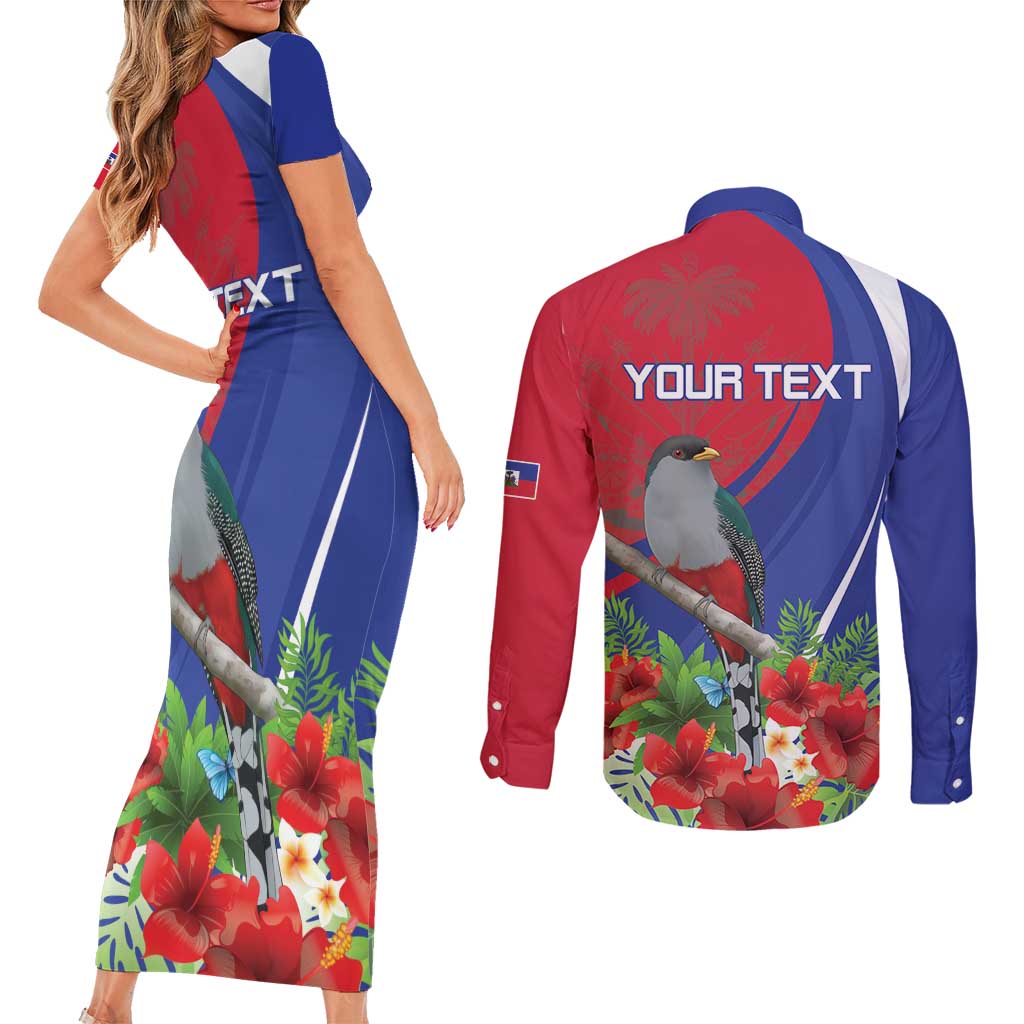 Personalized Hispaniolan Trogon Haiti Couples Matching Short Sleeve Bodycon Dress and Long Sleeve Button Shirt Sporty Style - Wonder Print Shop