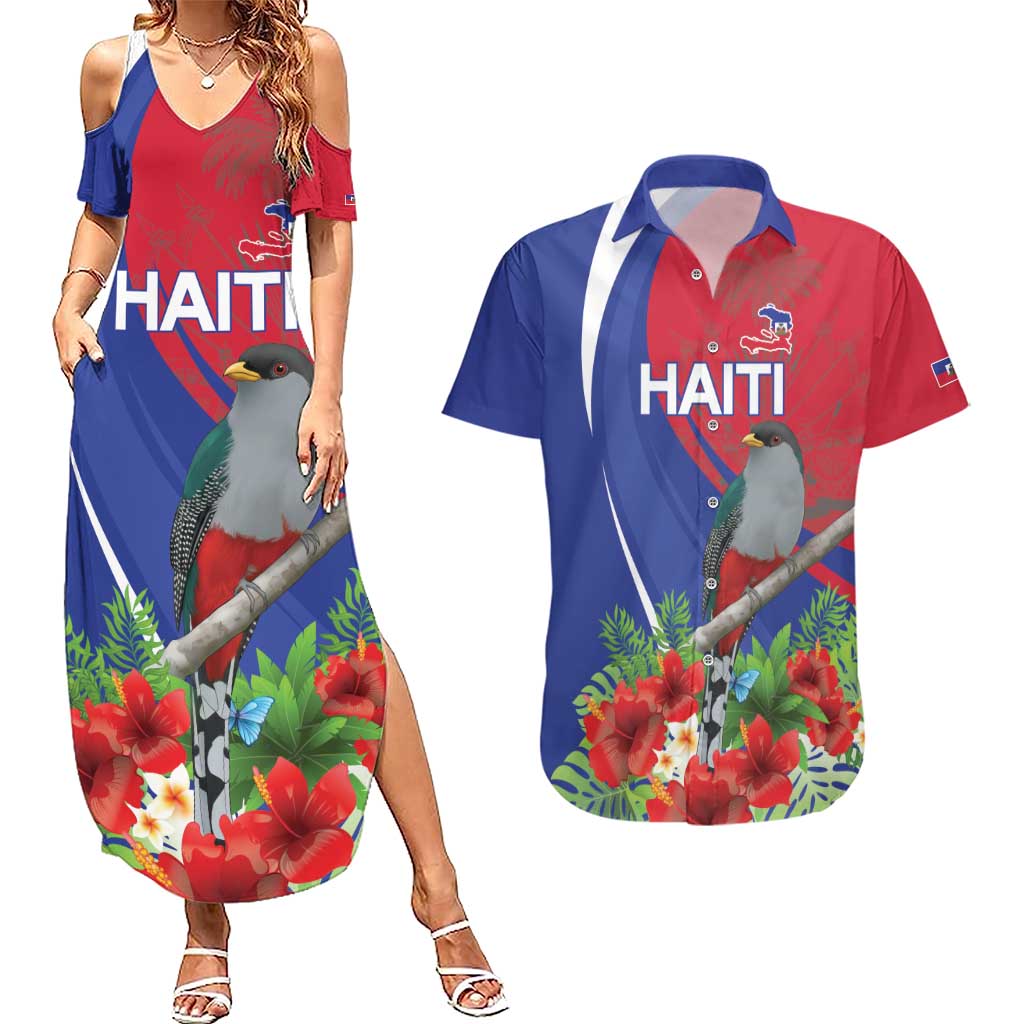 Personalized Hispaniolan Trogon Haiti Couples Matching Summer Maxi Dress and Hawaiian Shirt Sporty Style - Wonder Print Shop