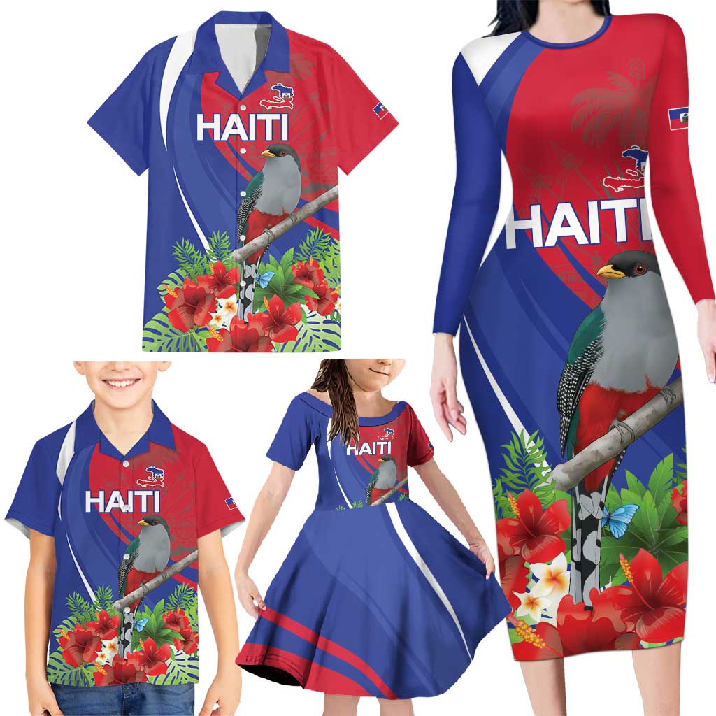 Personalized Hispaniolan Trogon Haiti Family Matching Long Sleeve Bodycon Dress and Hawaiian Shirt Sporty Style - Wonder Print Shop
