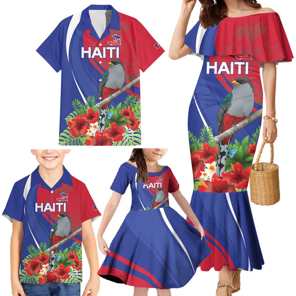 Personalized Hispaniolan Trogon Haiti Family Matching Mermaid Dress and Hawaiian Shirt Sporty Style - Wonder Print Shop