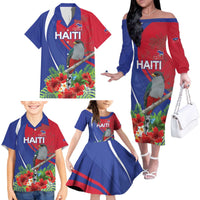 Personalized Hispaniolan Trogon Haiti Family Matching Off The Shoulder Long Sleeve Dress and Hawaiian Shirt Sporty Style - Wonder Print Shop