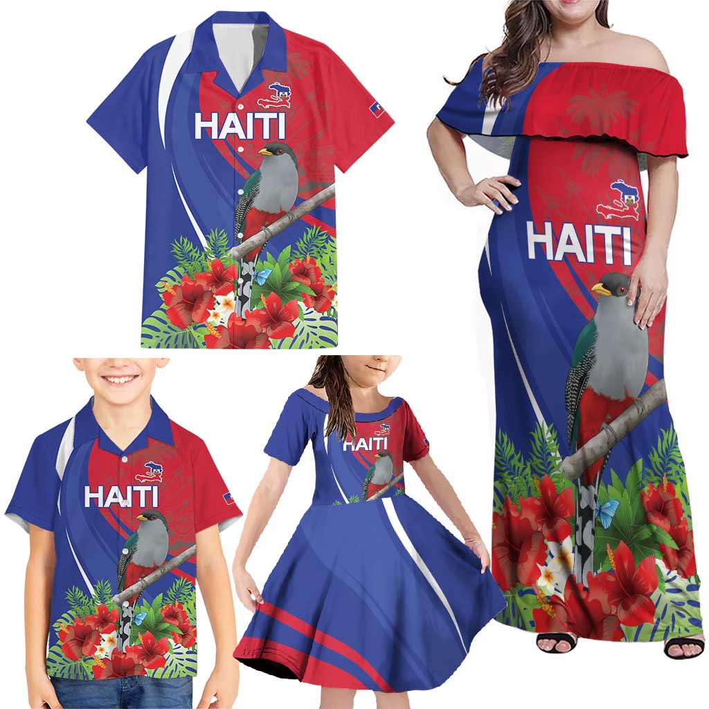 Personalized Hispaniolan Trogon Haiti Family Matching Off Shoulder Maxi Dress and Hawaiian Shirt Sporty Style - Wonder Print Shop