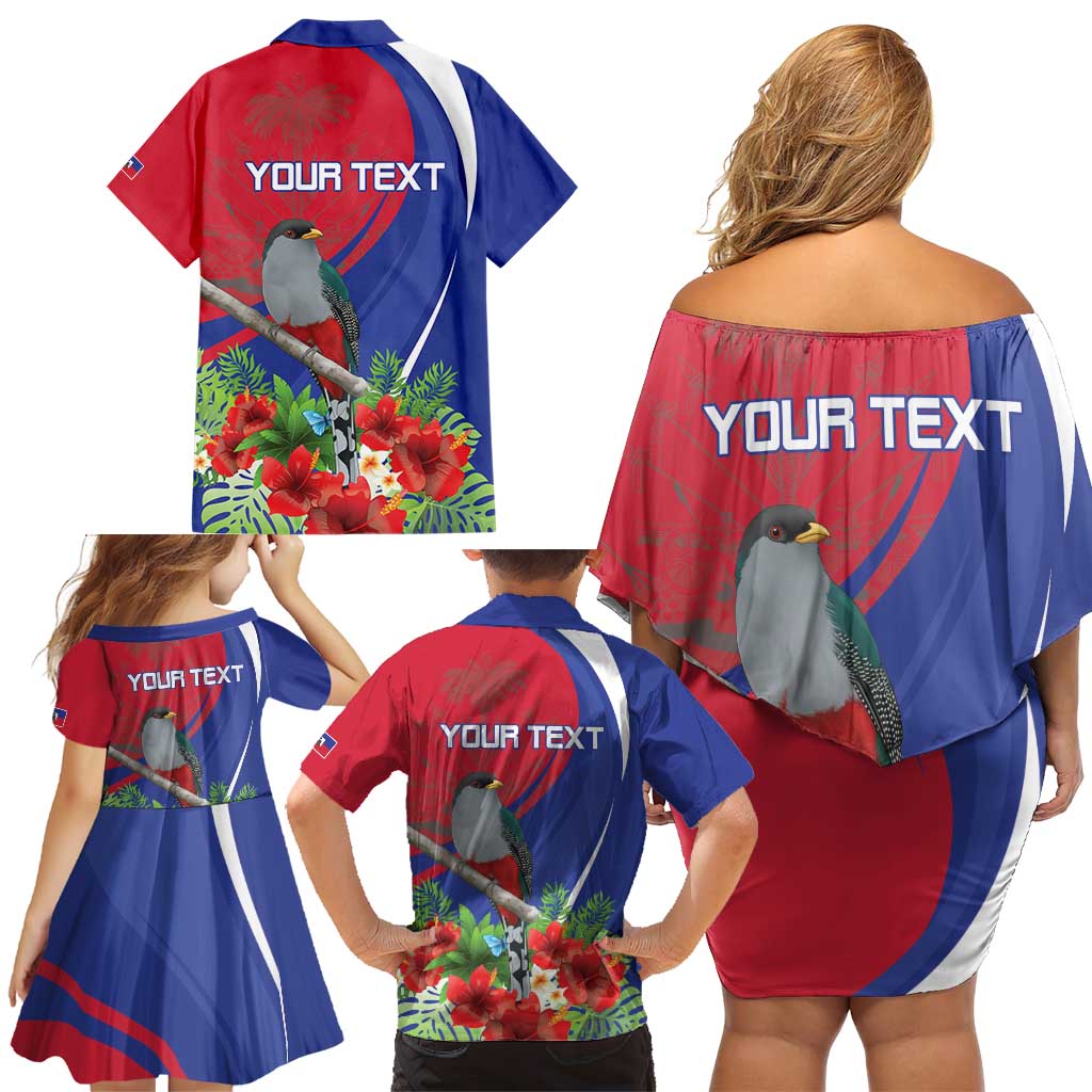 Personalized Hispaniolan Trogon Haiti Family Matching Off Shoulder Short Dress and Hawaiian Shirt Sporty Style - Wonder Print Shop