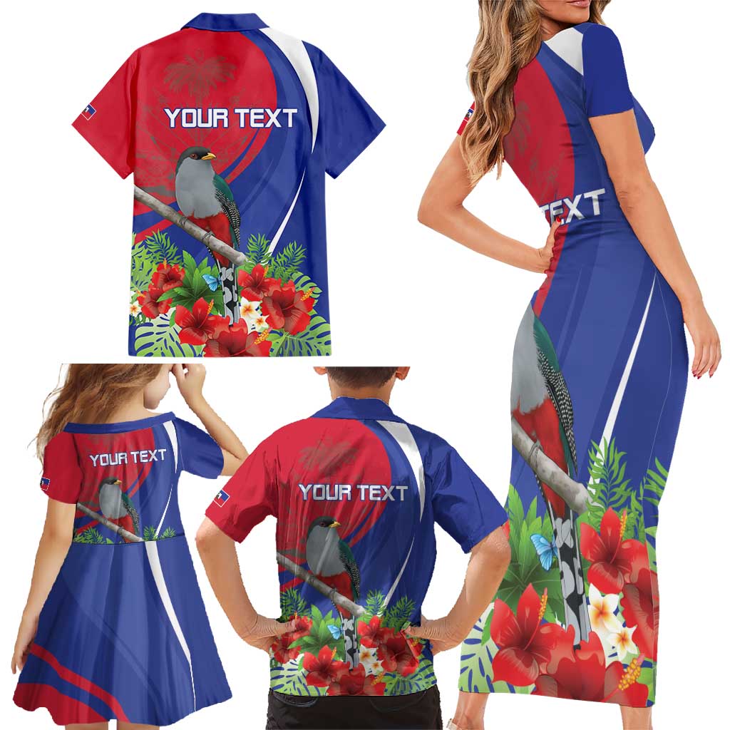 Personalized Hispaniolan Trogon Haiti Family Matching Short Sleeve Bodycon Dress and Hawaiian Shirt Sporty Style - Wonder Print Shop