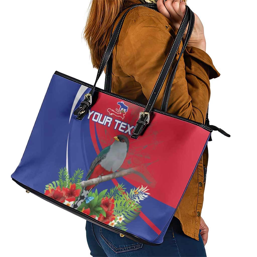 Personalized Hispaniolan Trogon Haiti Leather Tote Bag Sporty Style - Wonder Print Shop