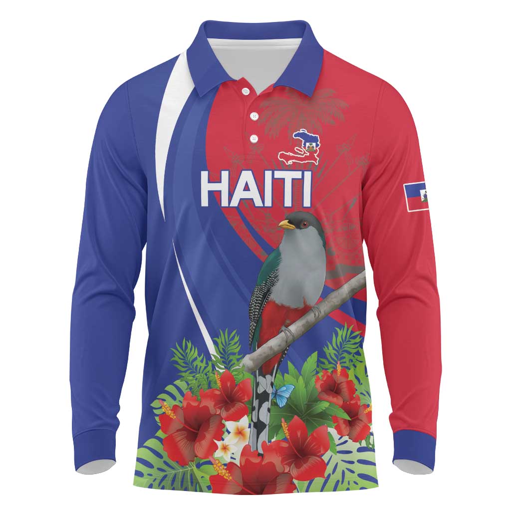 Personalized Hispaniolan Trogon Haiti Long Sleeve Polo Shirt Sporty Style - Wonder Print Shop