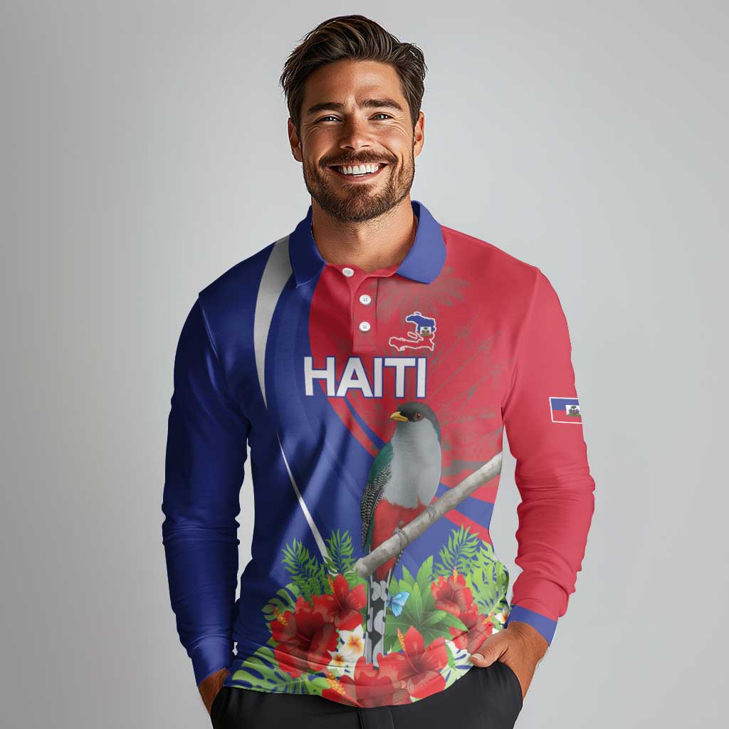 Personalized Hispaniolan Trogon Haiti Long Sleeve Polo Shirt Sporty Style - Wonder Print Shop