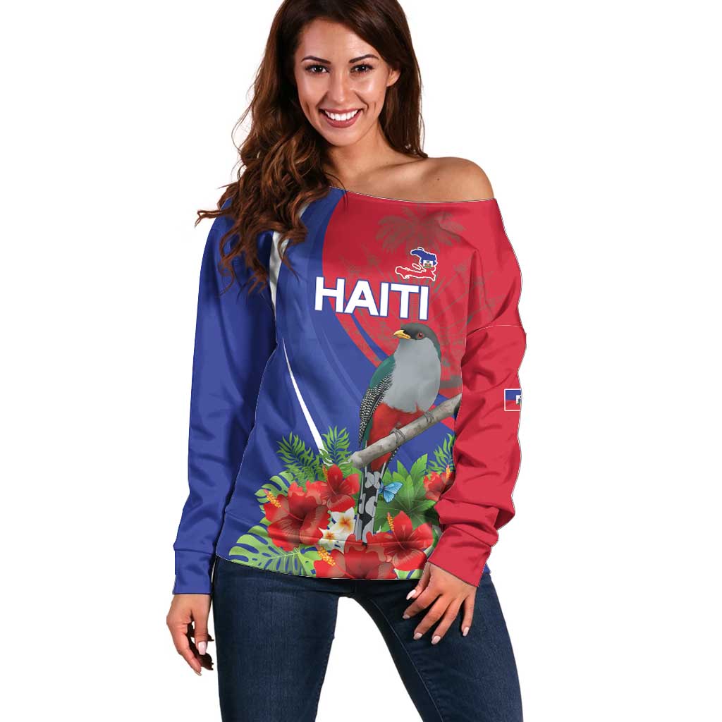 Personalized Hispaniolan Trogon Haiti Off Shoulder Sweater Sporty Style - Wonder Print Shop