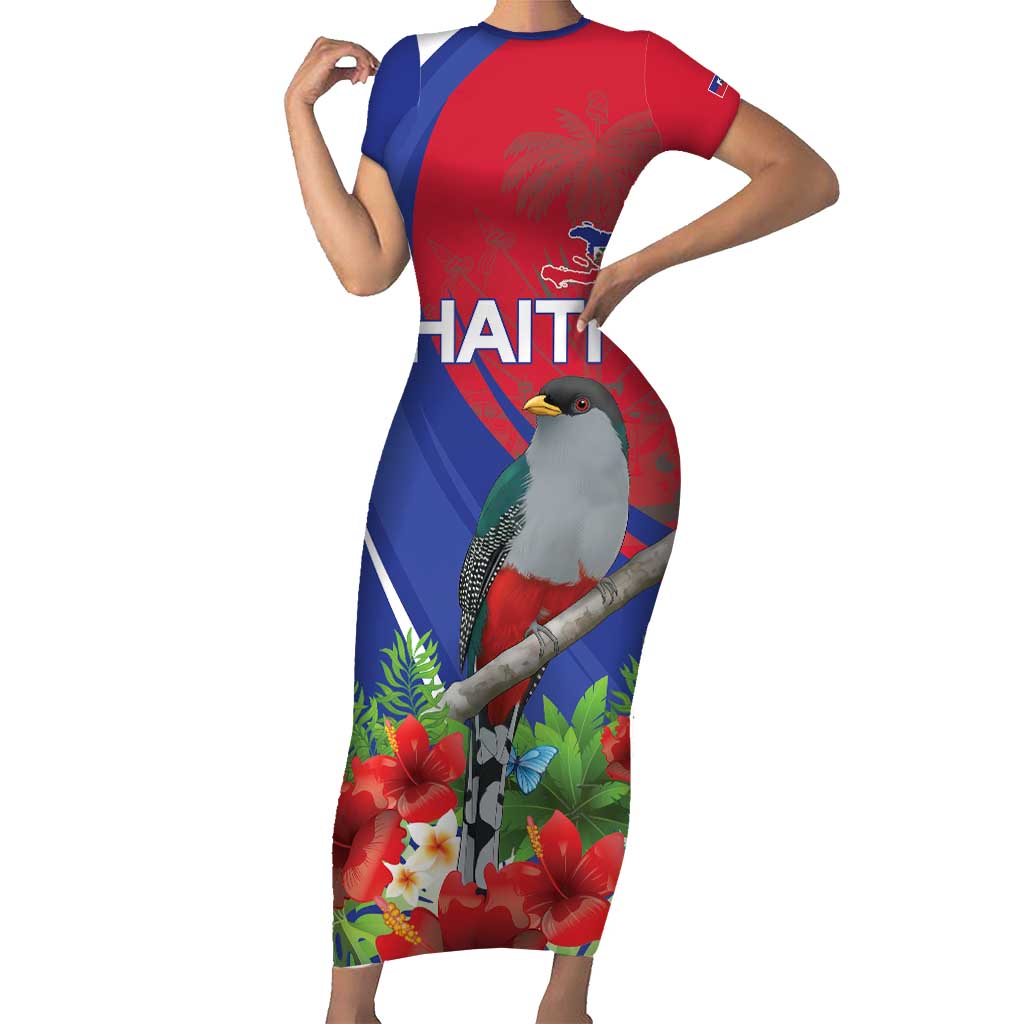 Personalized Hispaniolan Trogon Haiti Short Sleeve Bodycon Dress Sporty Style - Wonder Print Shop
