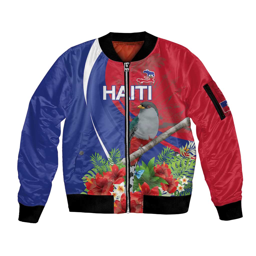 Personalized Hispaniolan Trogon Haiti Sleeve Zip Bomber Jacket Sporty Style - Wonder Print Shop
