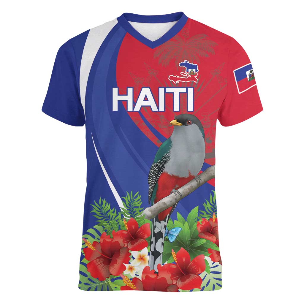 Personalized Hispaniolan Trogon Haiti Women V-Neck T-Shirt Sporty Style - Wonder Print Shop