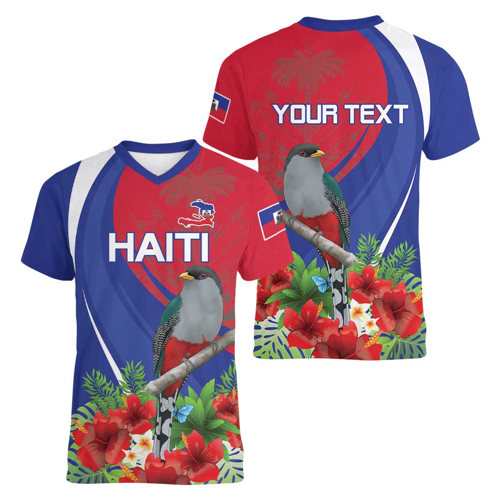 Personalized Hispaniolan Trogon Haiti Women V-Neck T-Shirt Sporty Style - Wonder Print Shop