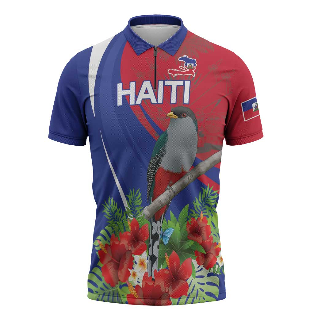 Personalized Hispaniolan Trogon Haiti Zipper Polo Shirt Sporty Style - Wonder Print Shop
