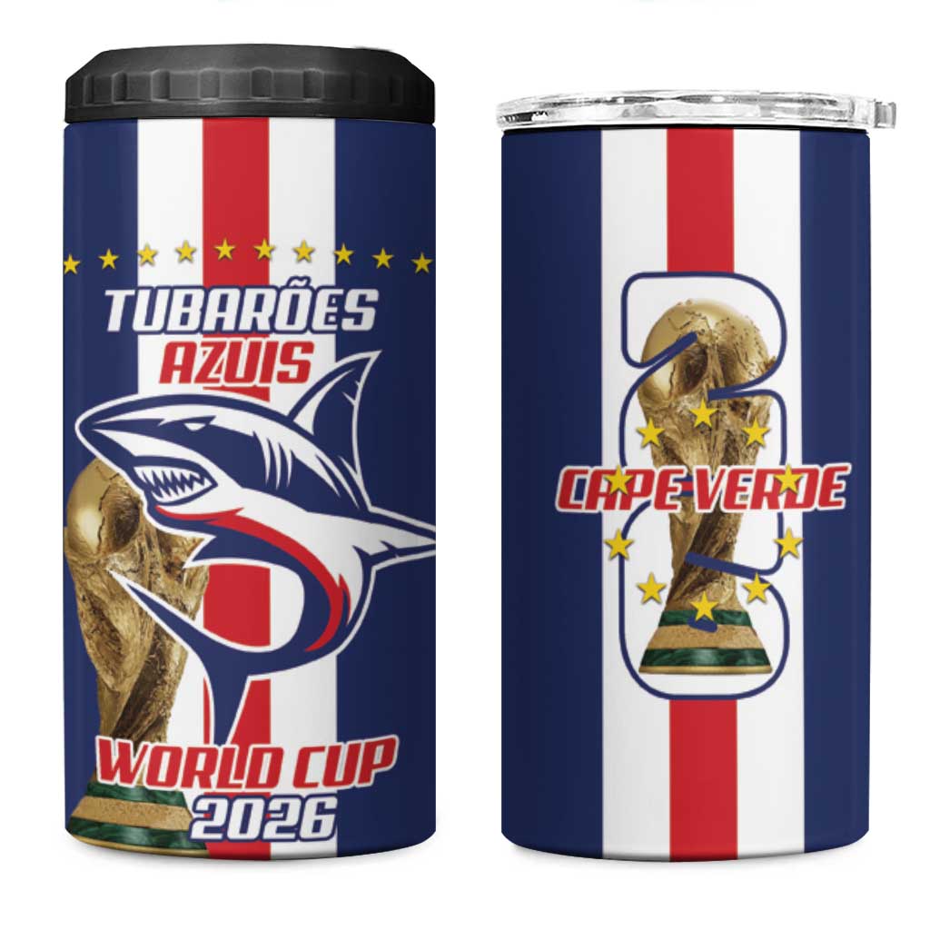 Cape Verde Football 4 in 1 Can Cooler Tumbler Tubaroes Azuis World Cup 2026 - Wonder Print Shop