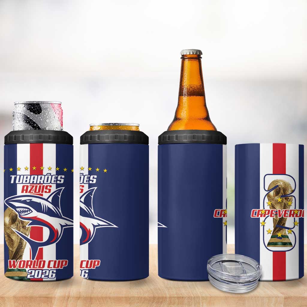 Cape Verde Football 4 in 1 Can Cooler Tumbler Tubaroes Azuis World Cup 2026 - Wonder Print Shop