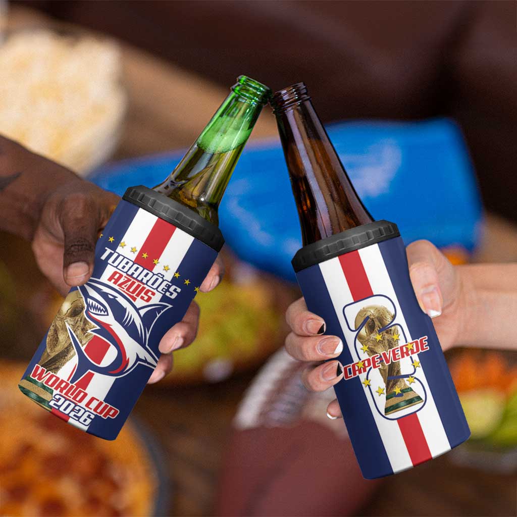 Cape Verde Football 4 in 1 Can Cooler Tumbler Tubaroes Azuis World Cup 2026 - Wonder Print Shop