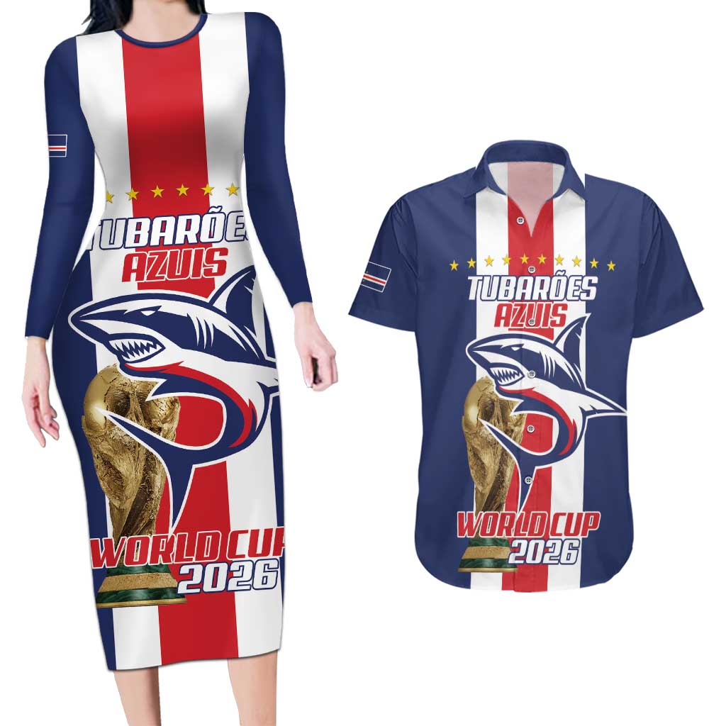 Cape Verde Football Couples Matching Long Sleeve Bodycon Dress and Hawaiian Shirt Tubaroes Azuis World Cup 2026 - Wonder Print Shop