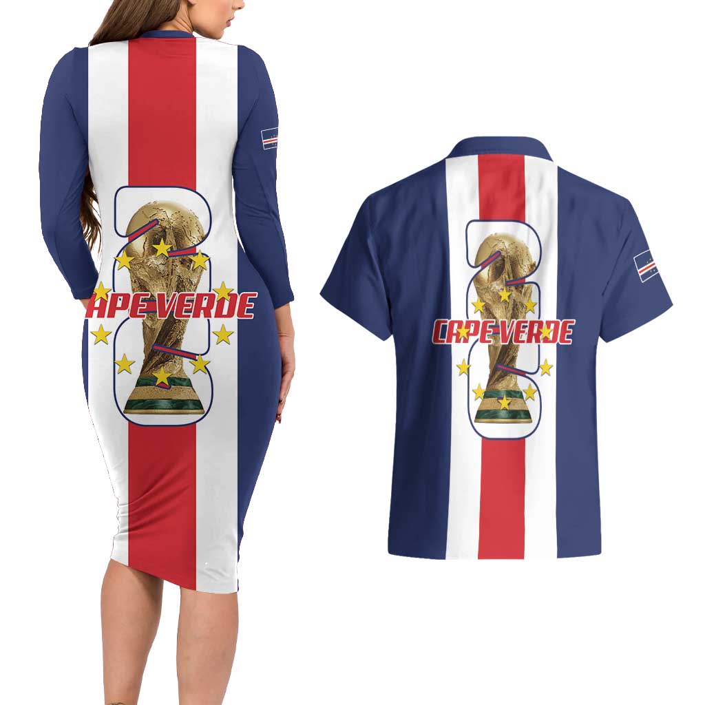 Cape Verde Football Couples Matching Long Sleeve Bodycon Dress and Hawaiian Shirt Tubaroes Azuis World Cup 2026 - Wonder Print Shop