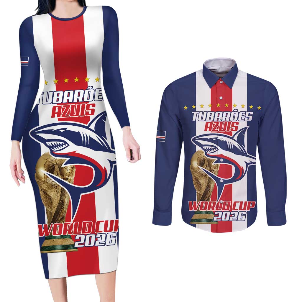 Cape Verde Football Couples Matching Long Sleeve Bodycon Dress and Long Sleeve Button Shirt Tubaroes Azuis World Cup 2026 - Wonder Print Shop