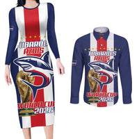Cape Verde Football Couples Matching Long Sleeve Bodycon Dress and Long Sleeve Button Shirt Tubaroes Azuis World Cup 2026 - Wonder Print Shop