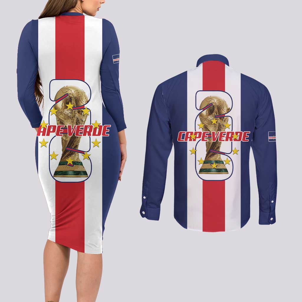 Cape Verde Football Couples Matching Long Sleeve Bodycon Dress and Long Sleeve Button Shirt Tubaroes Azuis World Cup 2026 - Wonder Print Shop
