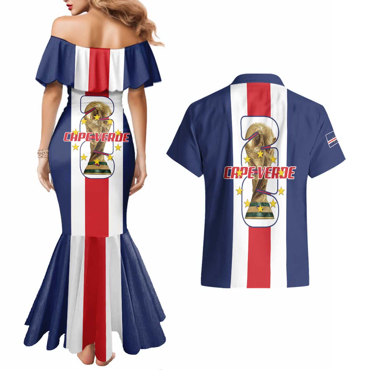 Cape Verde Football Couples Matching Mermaid Dress and Hawaiian Shirt Tubaroes Azuis World Cup 2026 - Wonder Print Shop
