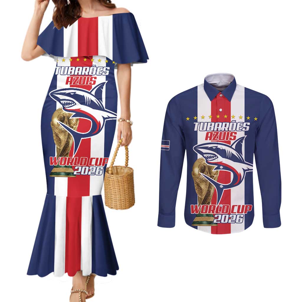Cape Verde Football Couples Matching Mermaid Dress and Long Sleeve Button Shirt Tubaroes Azuis World Cup 2026 - Wonder Print Shop