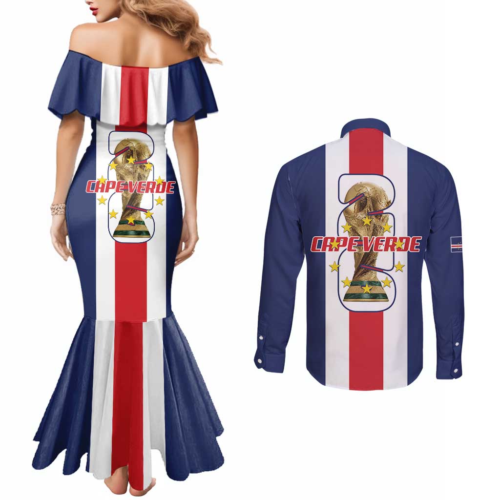 Cape Verde Football Couples Matching Mermaid Dress and Long Sleeve Button Shirt Tubaroes Azuis World Cup 2026 - Wonder Print Shop