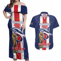 Cape Verde Football Couples Matching Off Shoulder Maxi Dress and Hawaiian Shirt Tubaroes Azuis World Cup 2026 - Wonder Print Shop