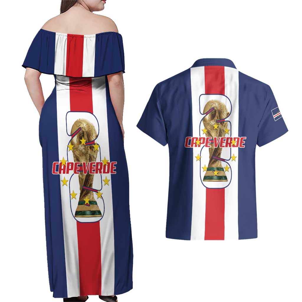 Cape Verde Football Couples Matching Off Shoulder Maxi Dress and Hawaiian Shirt Tubaroes Azuis World Cup 2026 - Wonder Print Shop