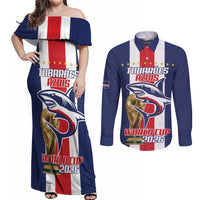 Cape Verde Football Couples Matching Off Shoulder Maxi Dress and Long Sleeve Button Shirt Tubaroes Azuis World Cup 2026 - Wonder Print Shop