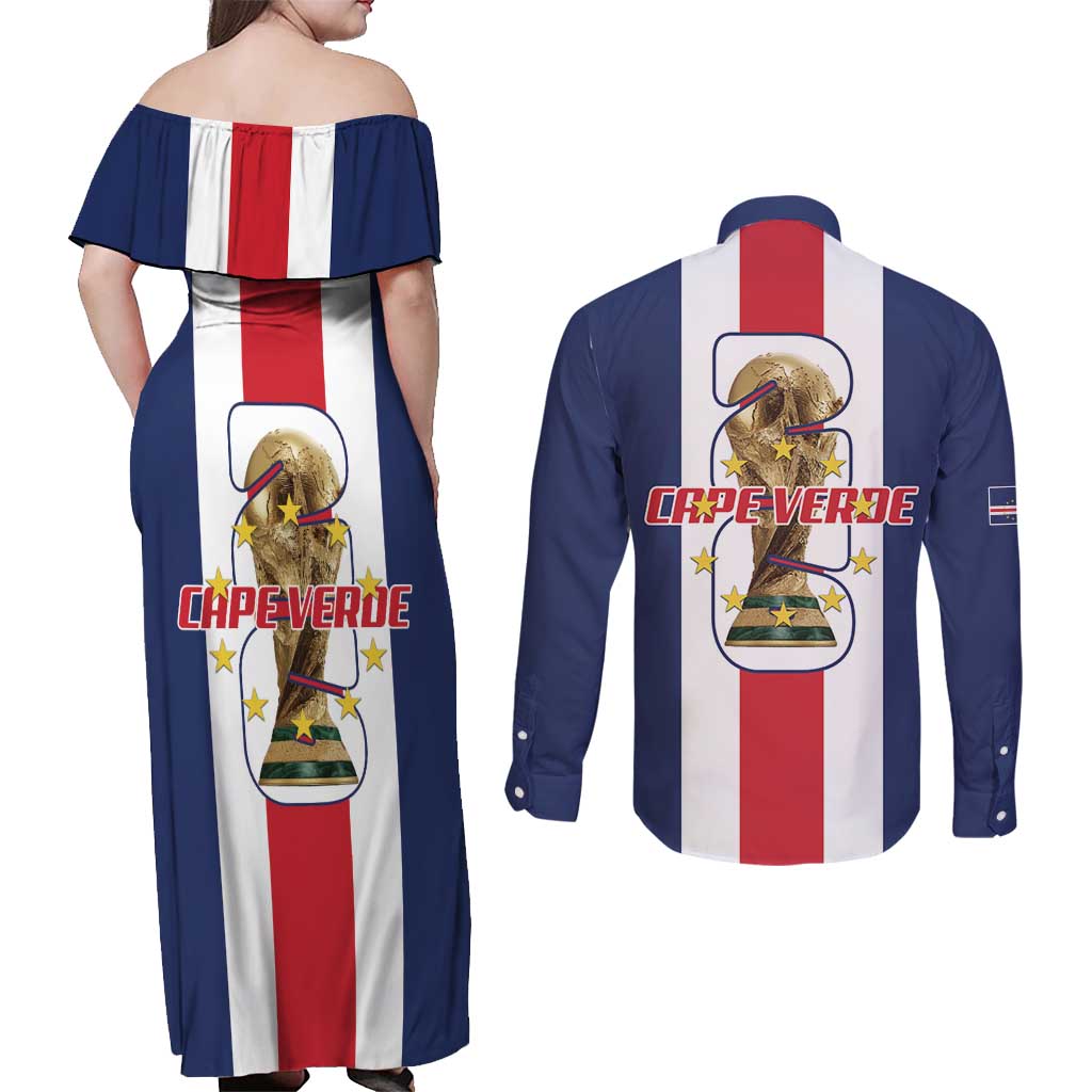 Cape Verde Football Couples Matching Off Shoulder Maxi Dress and Long Sleeve Button Shirt Tubaroes Azuis World Cup 2026 - Wonder Print Shop