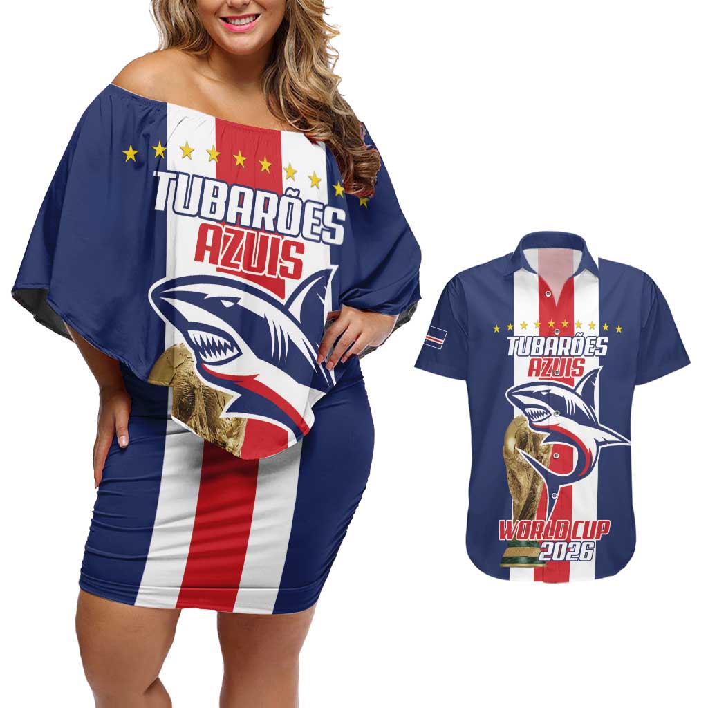 Cape Verde Football Couples Matching Off Shoulder Short Dress and Hawaiian Shirt Tubaroes Azuis World Cup 2026 - Wonder Print Shop