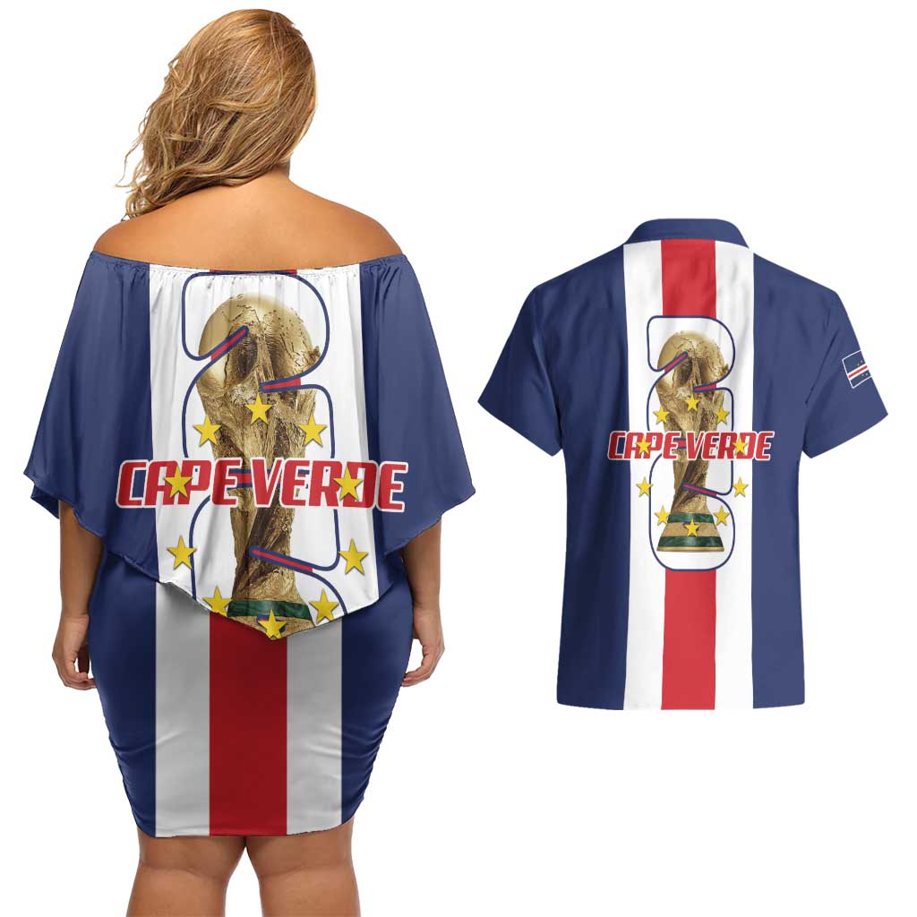 Cape Verde Football Couples Matching Off Shoulder Short Dress and Hawaiian Shirt Tubaroes Azuis World Cup 2026 - Wonder Print Shop
