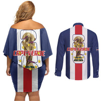 Cape Verde Football Couples Matching Off Shoulder Short Dress and Long Sleeve Button Shirt Tubaroes Azuis World Cup 2026 - Wonder Print Shop