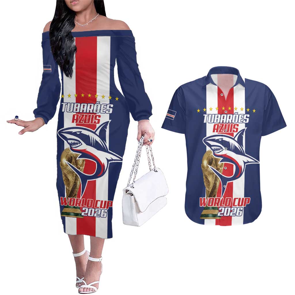 Cape Verde Football Couples Matching Off The Shoulder Long Sleeve Dress and Hawaiian Shirt Tubaroes Azuis World Cup 2026 - Wonder Print Shop