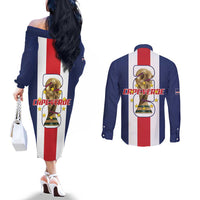 Cape Verde Football Couples Matching Off The Shoulder Long Sleeve Dress and Long Sleeve Button Shirt Tubaroes Azuis World Cup 2026 - Wonder Print Shop