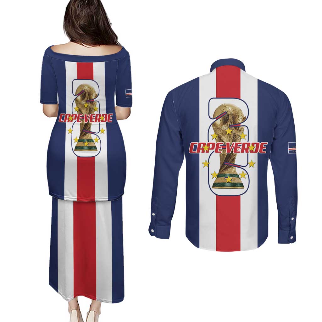 Cape Verde Football Couples Matching Puletasi and Long Sleeve Button Shirt Tubaroes Azuis World Cup 2026 - Wonder Print Shop