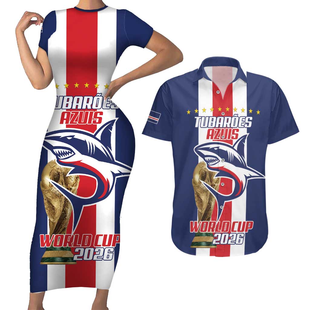 Cape Verde Football Couples Matching Short Sleeve Bodycon Dress and Hawaiian Shirt Tubaroes Azuis World Cup 2026 - Wonder Print Shop