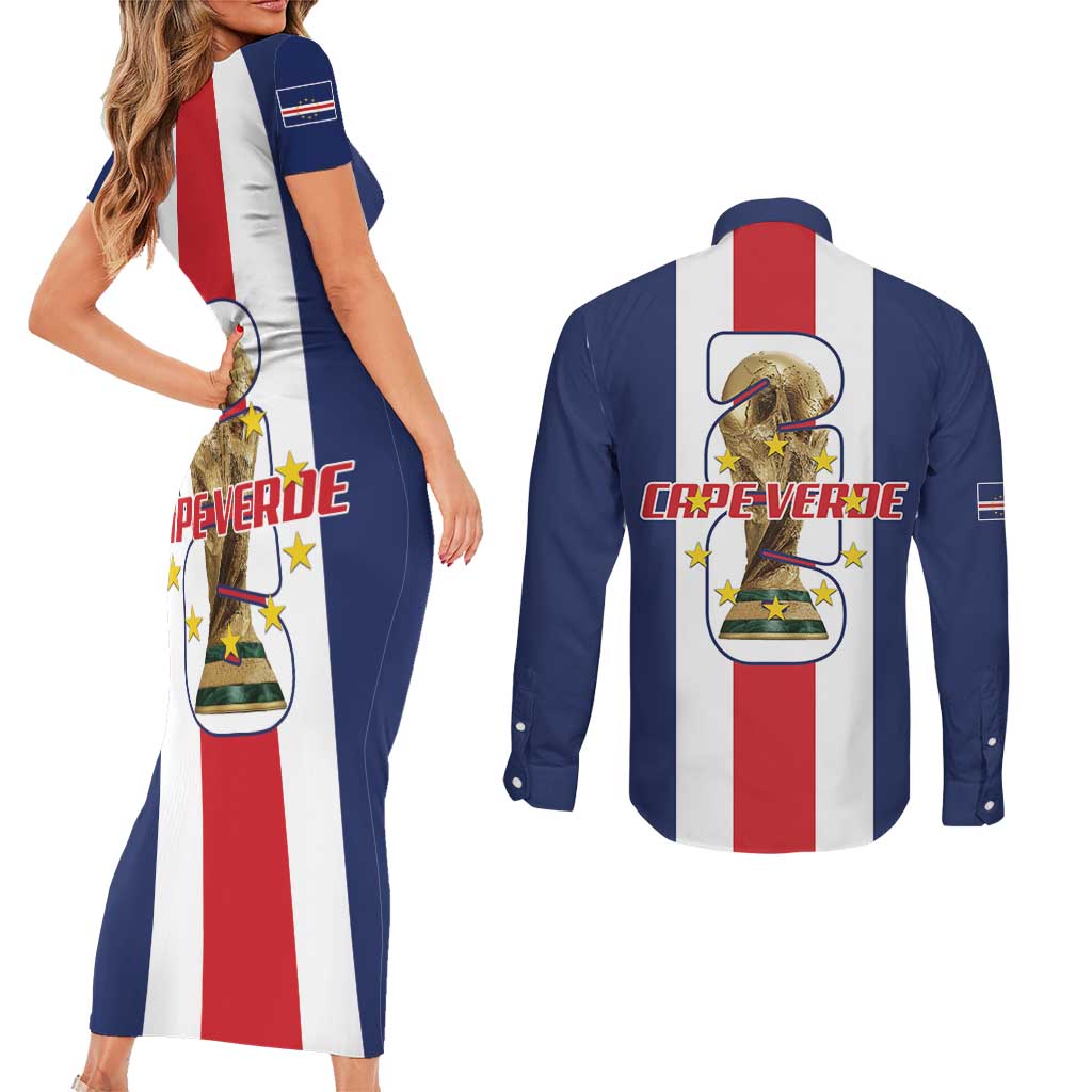 Cape Verde Football Couples Matching Short Sleeve Bodycon Dress and Long Sleeve Button Shirt Tubaroes Azuis World Cup 2026 - Wonder Print Shop