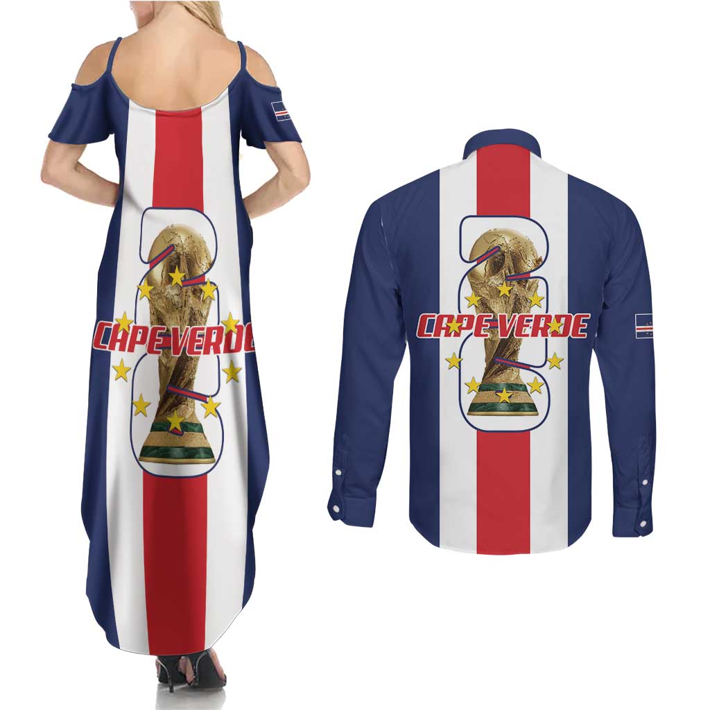 Cape Verde Football Couples Matching Summer Maxi Dress and Long Sleeve Button Shirt Tubaroes Azuis World Cup 2026 - Wonder Print Shop