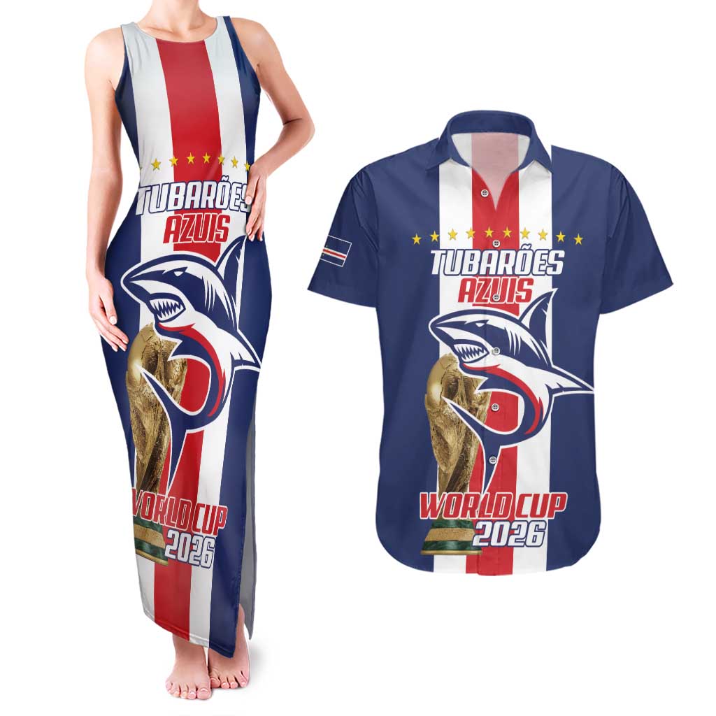 Cape Verde Football Couples Matching Tank Maxi Dress and Hawaiian Shirt Tubaroes Azuis World Cup 2026 - Wonder Print Shop