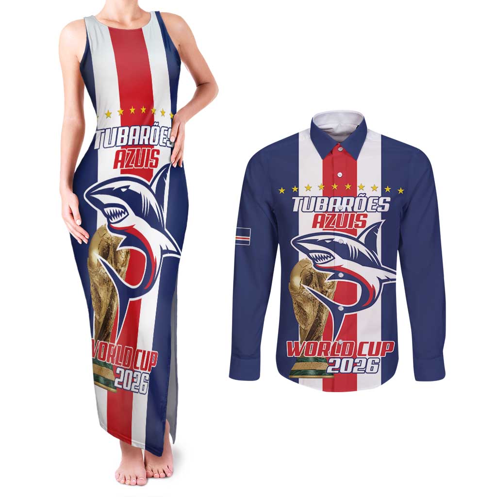 Cape Verde Football Couples Matching Tank Maxi Dress and Long Sleeve Button Shirt Tubaroes Azuis World Cup 2026 - Wonder Print Shop