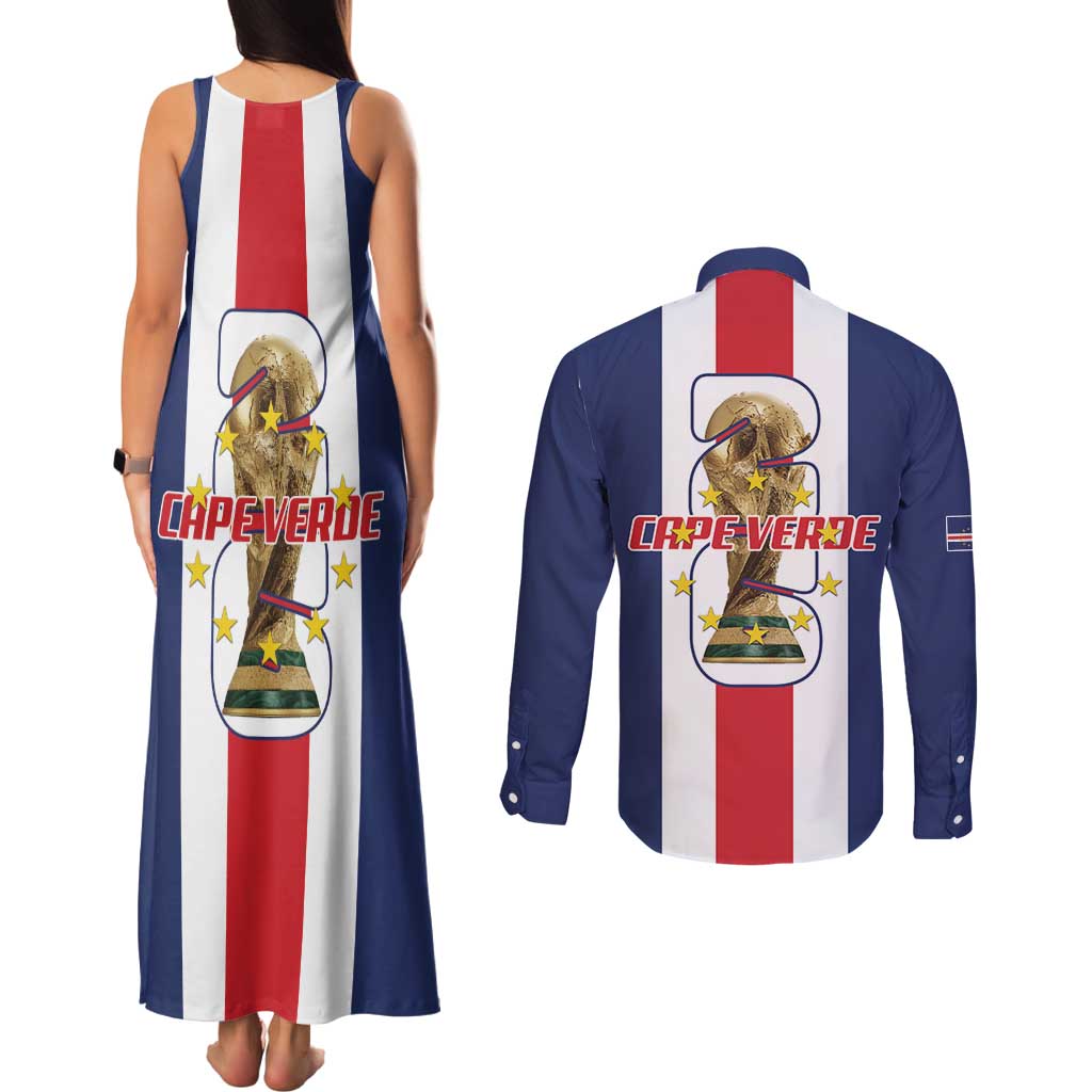Cape Verde Football Couples Matching Tank Maxi Dress and Long Sleeve Button Shirt Tubaroes Azuis World Cup 2026 - Wonder Print Shop