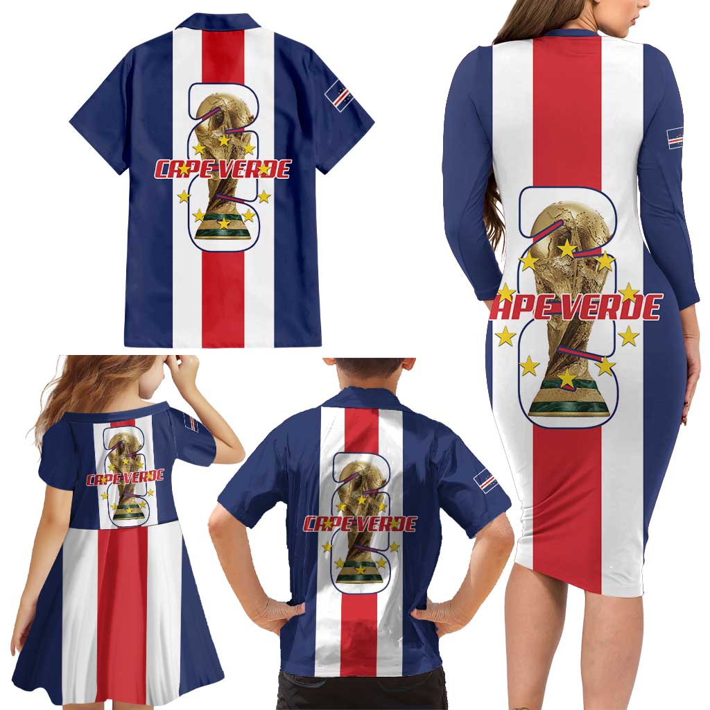 Cape Verde Football Family Matching Long Sleeve Bodycon Dress and Hawaiian Shirt Tubaroes Azuis World Cup 2026 - Wonder Print Shop